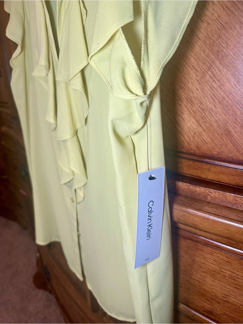 Calvin Klein NWT Ruffle Front Blouse Small Sleeveless Career Office Top Yellow - Picture 6 of 12